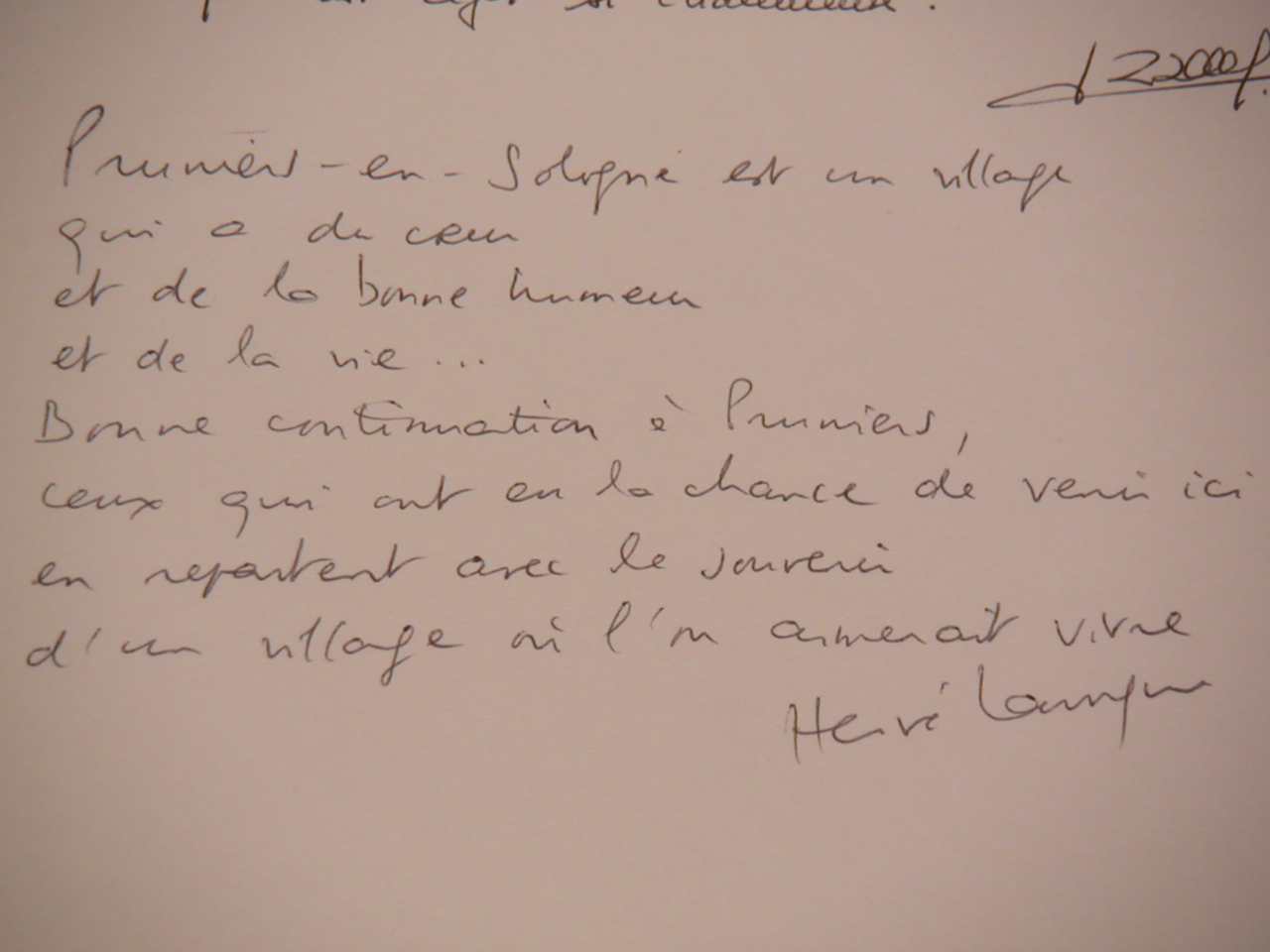 Texte de Monsieur Larroque sur le livre d'or de la commune